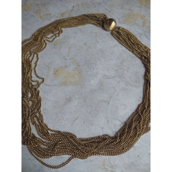 Gorgeous Vintage Multi Strand Gold Tone Necklace Estate Jewelry - Picture 5 of 6